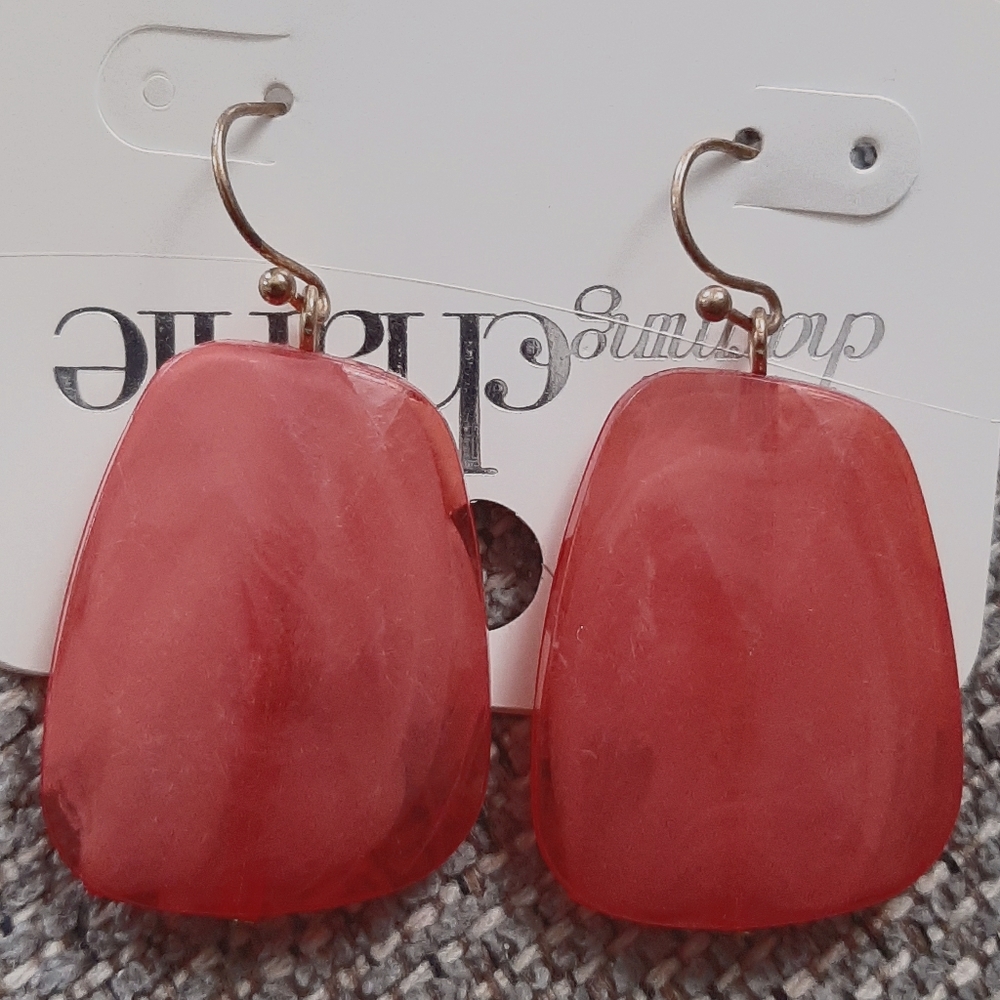 NWT Coral Pink Acrylic Pierced Earrings, Hook Back - Picture 3 of 7